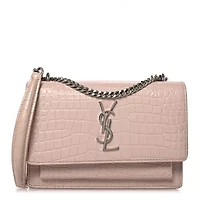 Saint Laurent Calfskin Crocodile Embossed Monogram Sunset Chain Wallet Marble Pink -FINAL SALE NO RETURNS