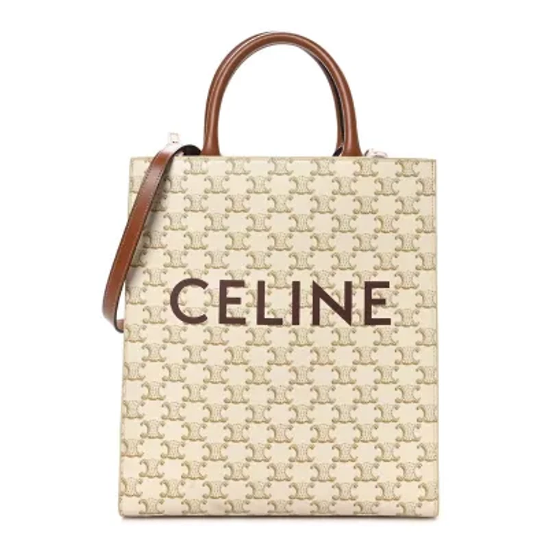 Celine Maillon Triomphe Canvas Calfskin Small Vertical Cabas Navy Tan -FINAL SALE NO RETURNS