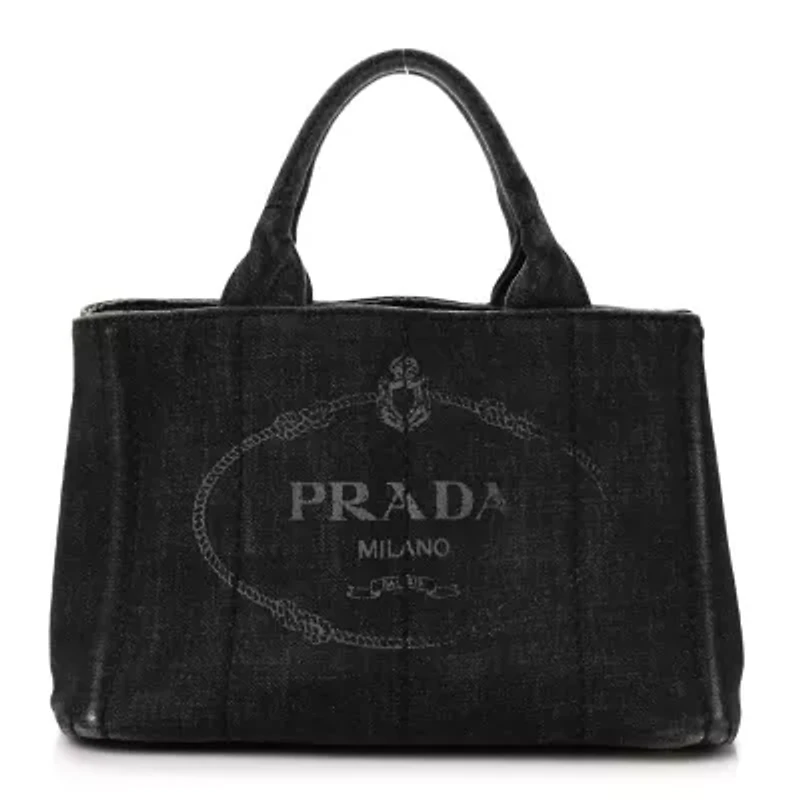 Prada Denim Small Logo Tote Black -FINAL SALE NO RETURNS