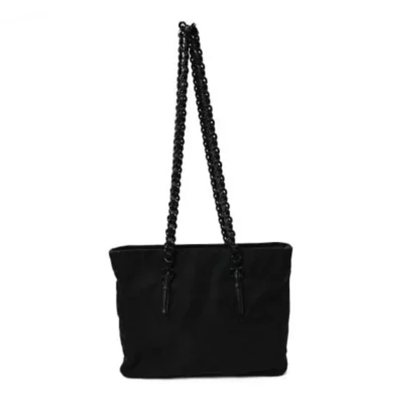 Prada Tessuto Nylon Calfskin Chain Tote Black -FINAL SALE NO RETURNS