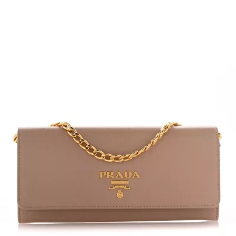Prada Vitello Move Metal Oro Chain Wallet Cammeo -FINAL SALE NO RETURNS