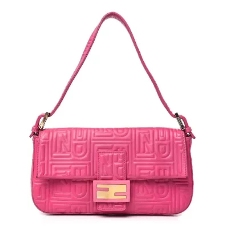 Fendi Nappa Logo Embossed Baguette Fuchsia -FINAL SALE NO RETURNS
