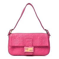 Fendi Nappa Logo Embossed Baguette Fuchsia -FINAL SALE NO RETURNS