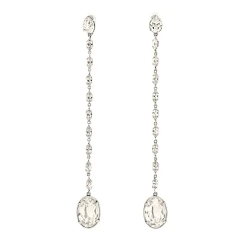 Saint Laurent Crystal Drop Clip Earrings Silver -FINAL SALE NO RETURNS