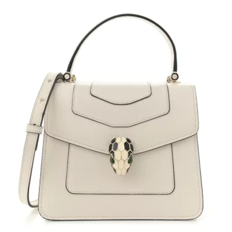 Bvlgari Calfskin Serpenti Forever Top Handle White -FINAL SALE NO RETURNS