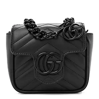 Gucci Calfskin Matelasse Monochrome GG Marmont Chain Belt Bag Black -FINAL SALE NO RETURNS