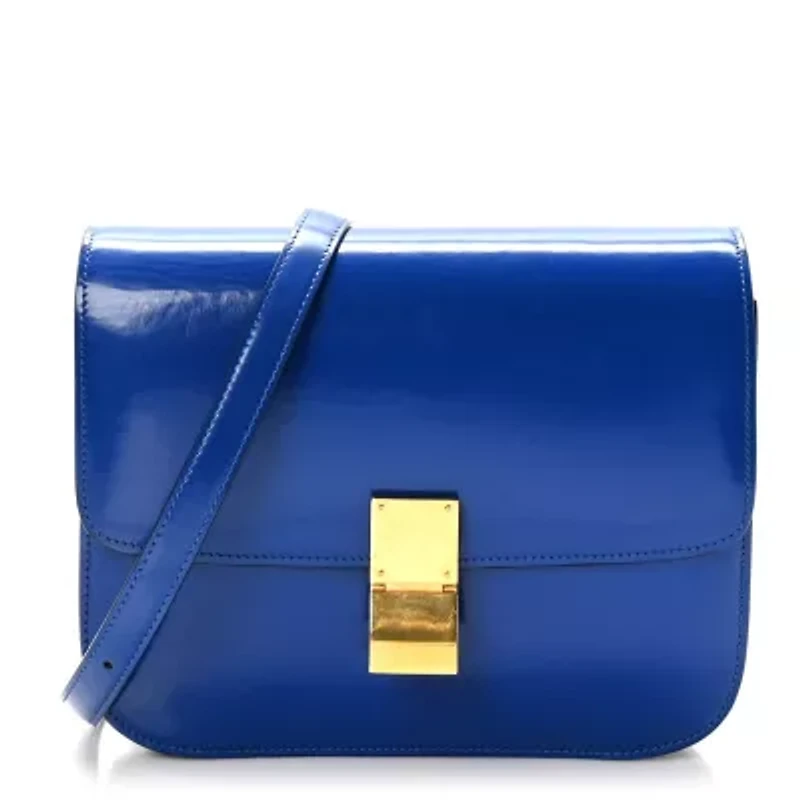 Celine Spazzolato Calfskin Medium Classic Box Flap Bag Blue -FINAL SALE NO RETURNS