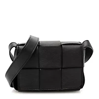 Bottega Veneta Lambskin Maxi Intrecciato Extra Mini Cassette Crossbody Bag Black -FINAL SALE NO RETURNS
