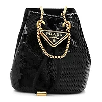 Prada Sequin Satin Triangle Logo Mini Pouch Black -FINAL SALE NO RETURNS