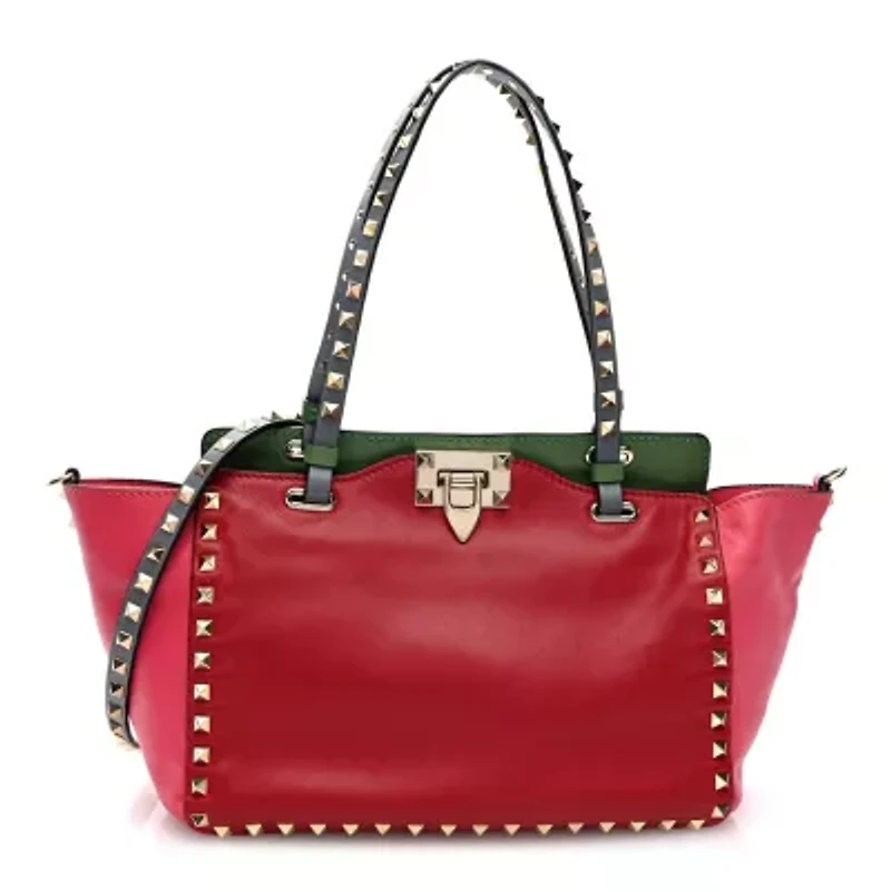 Valentino Garavani Metallic Calfskin Medium Rockstud Tote Sasso -FINAL SALE NO RETURNS