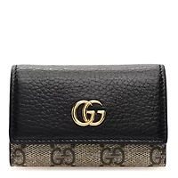 Gucci Dollar Calfskin GG Supreme Monogram GG Marmont 6 Key Holder Case Black Beige Ebony -FINAL SALE NO RETURNS