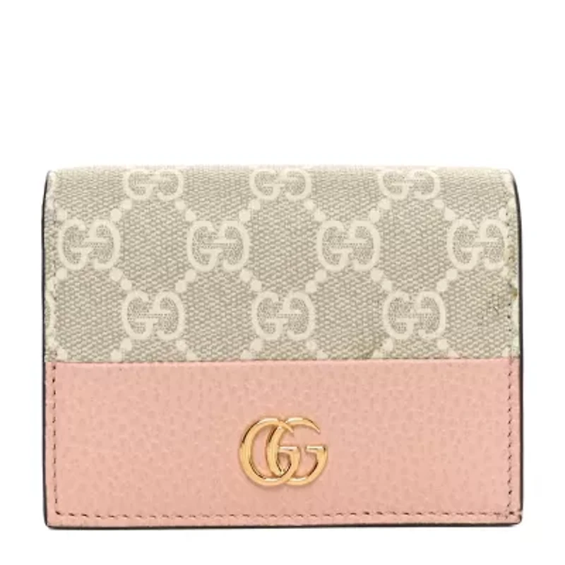 Gucci Dollar Calfskin GG Supreme Monogram GG Marmont Card Case Black Beige Ebony -FINAL SALE NO RETURNS
