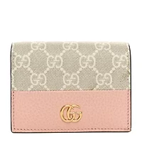 Gucci Dollar Calfskin GG Supreme Monogram GG Marmont Card Case Black Beige Ebony -FINAL SALE NO RETURNS