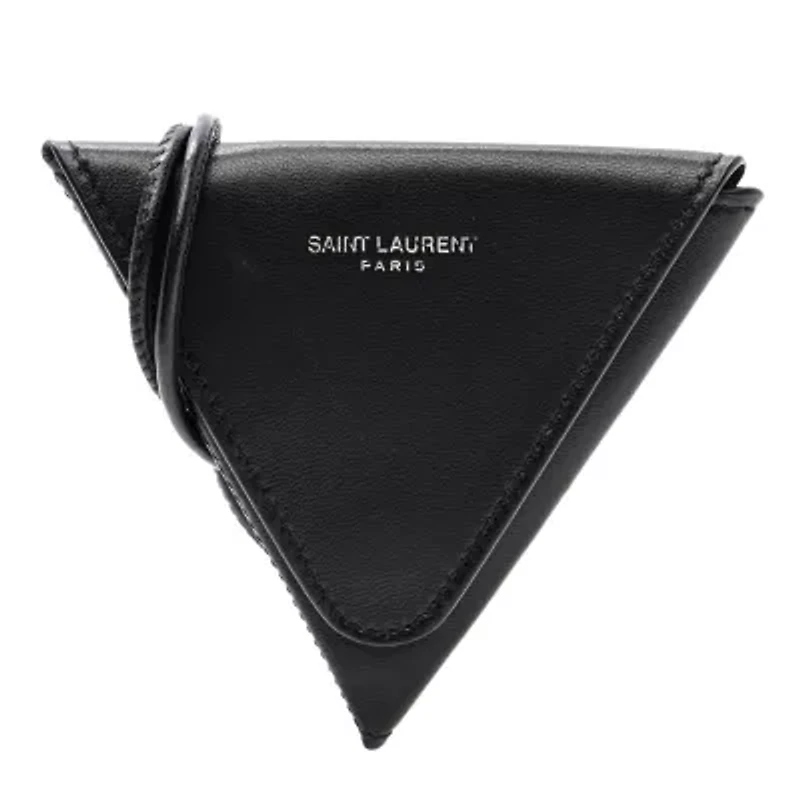 Saint Laurent Calfskin Triangle Coin Pouch Black -FINAL SALE NO RETURNS