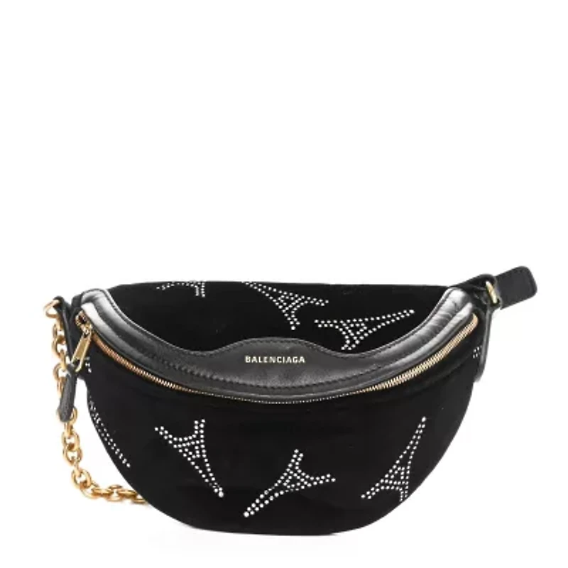 Balenciaga Velvet Embellished XXS Souvenir Belt Bag Black -FINAL SALE NO RETURNS