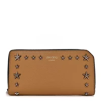 Jimmy Choo Calfskin Star Studded Zip Around Wallet Brown -FINAL SALE NO RETURNS