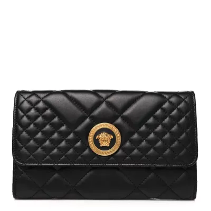 Versace Lambskin Quilted Medusa Wallet on Chain Crossbody Black Gold -FINAL SALE NO RETURNS