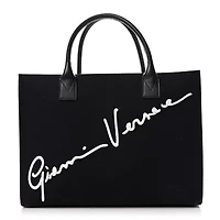 Versace Canvas Suppler Calfskin Cabas GV Signature Tote Black -FINAL SALE NO RETURNS