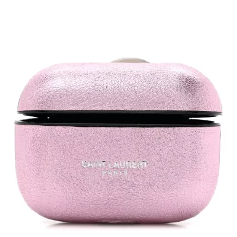 Saint Laurent Metallic Calfskin Paris Airpods Pro Holder New Azalea -FINAL SALE NO RETURNS