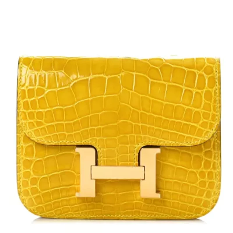 Hermes Shiny Alligator Constance Slim Wallet Mimosa -FINAL SALE NO RETURNS