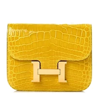 Hermes Shiny Alligator Constance Slim Wallet Mimosa -FINAL SALE NO RETURNS