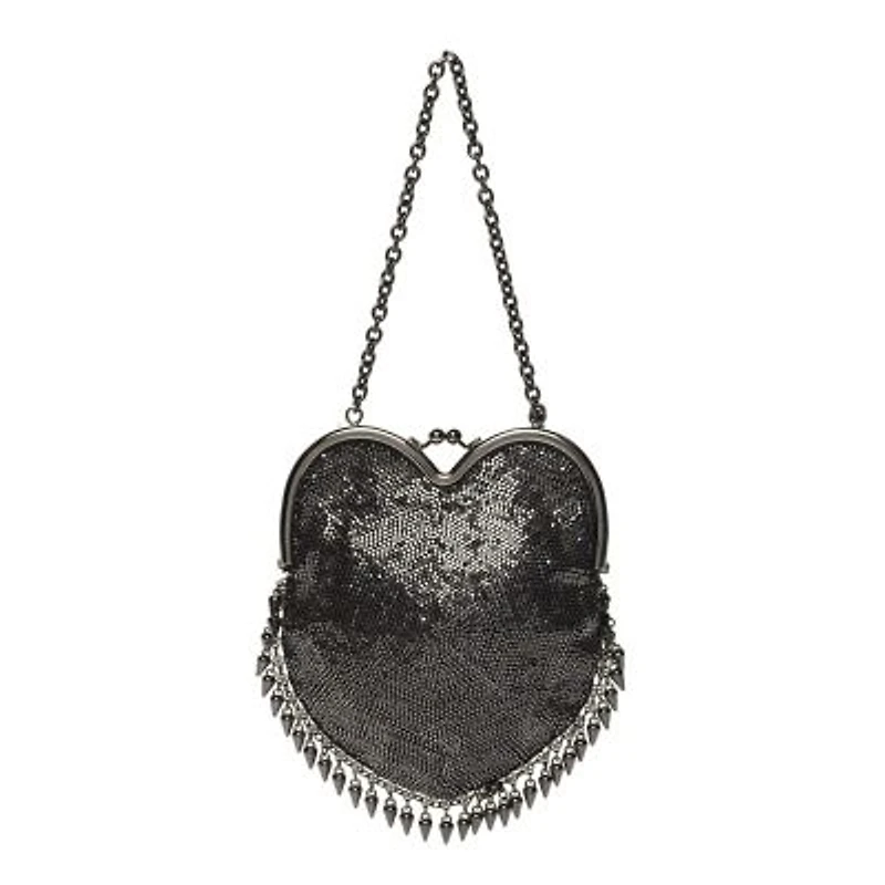Saint Laurent Satin Mesh Studded Mini Heart Bag Dark Rutenio -FINAL SALE NO RETURNS