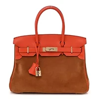 Hermes Veau Doblis Swift Grizzly Birkin 30 Chamois Capucine -FINAL SALE NO RETURNS