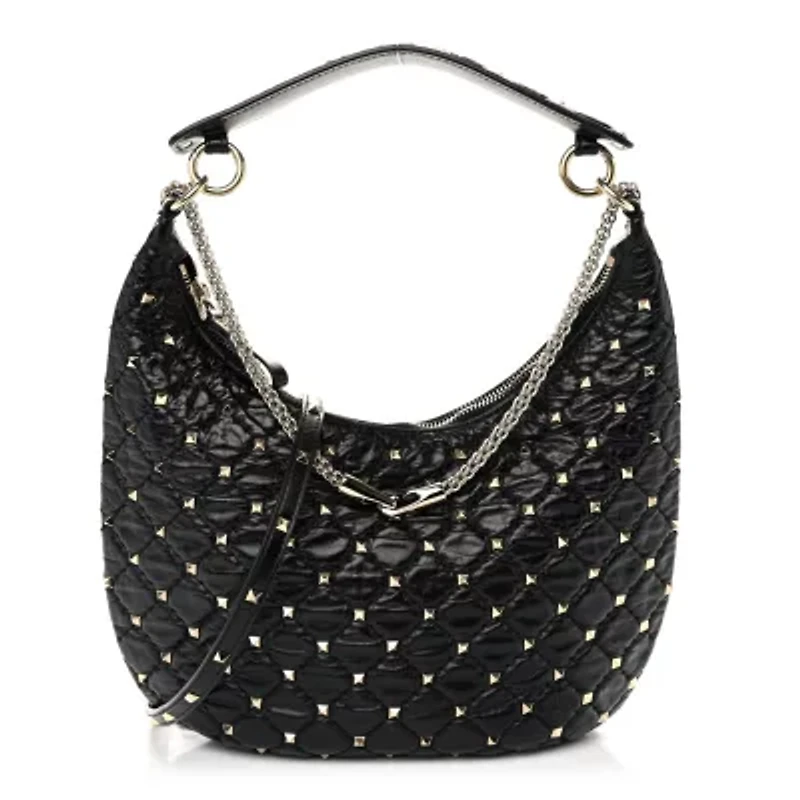 Valentino Garavani Nappa Small Rockstud Spike Hobo Black -FINAL SALE NO RETURNS