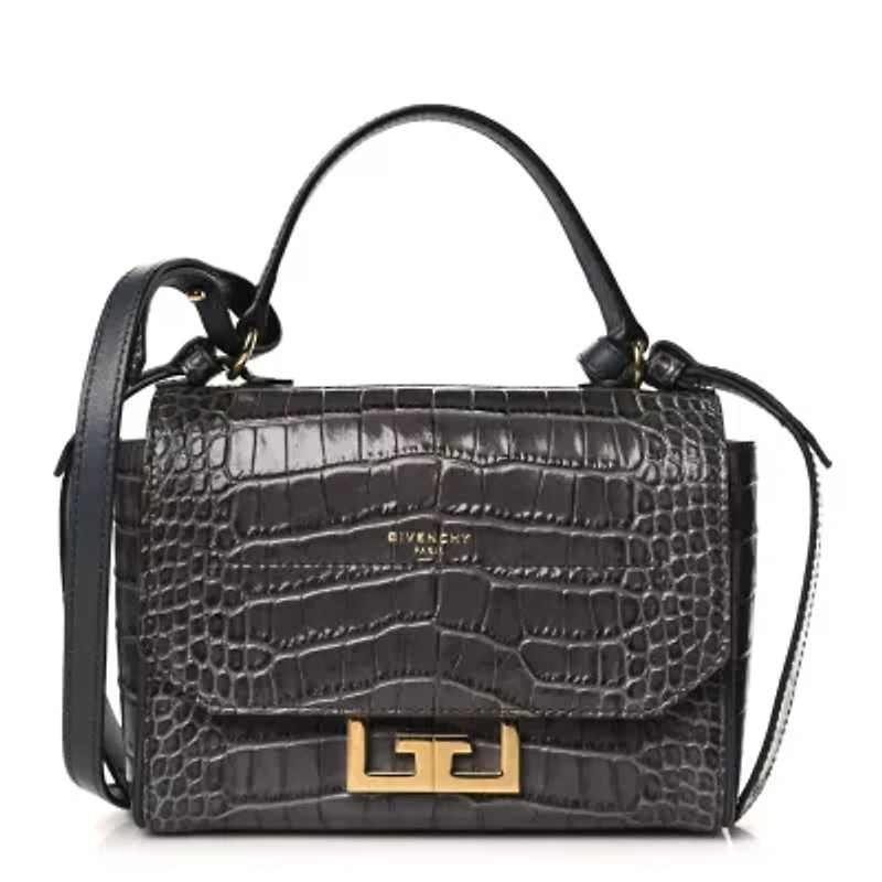 Givenchy Calfskin Crocodile Embossed Mini Eden Top Handle Storm Grey -FINAL SALE NO RETURNS