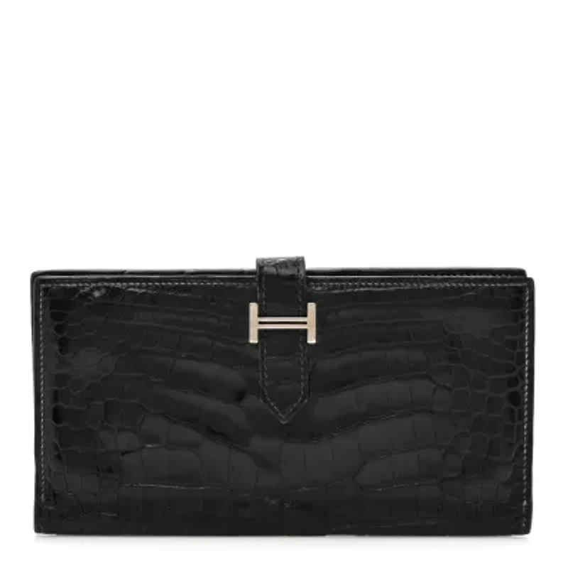Hermes Shiny Alligator Bearn Wallet Black -FINAL SALE NO RETURNS