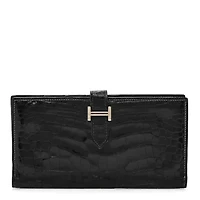 Hermes Shiny Alligator Bearn Wallet Black -FINAL SALE NO RETURNS