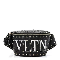 Valentino VALENTINO GARAVANI Lambskin VLTN Rockstud Spike It Belt Bag Black White -FINAL SALE NO RETURNS