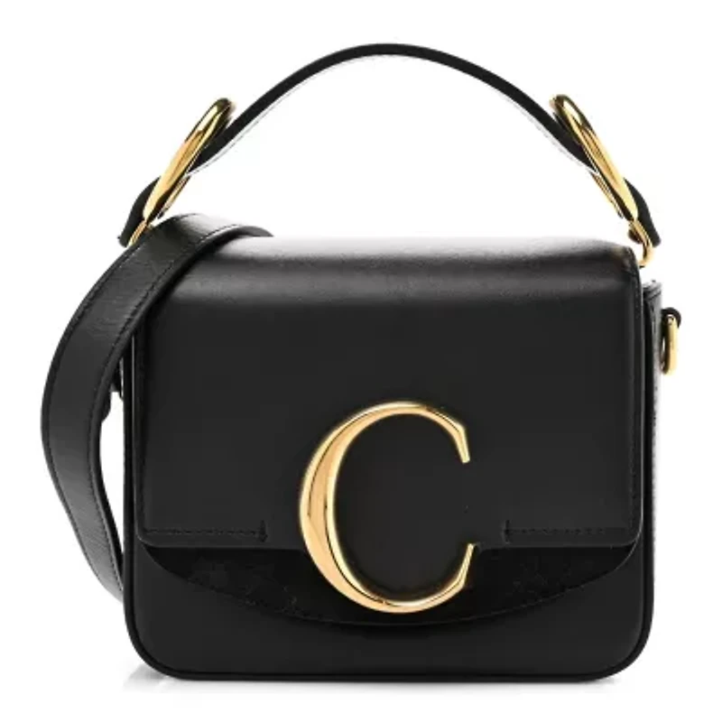 Chloe Shiny Calfskin Suede Mini C Double Carry Black -FINAL SALE NO RETURNS
