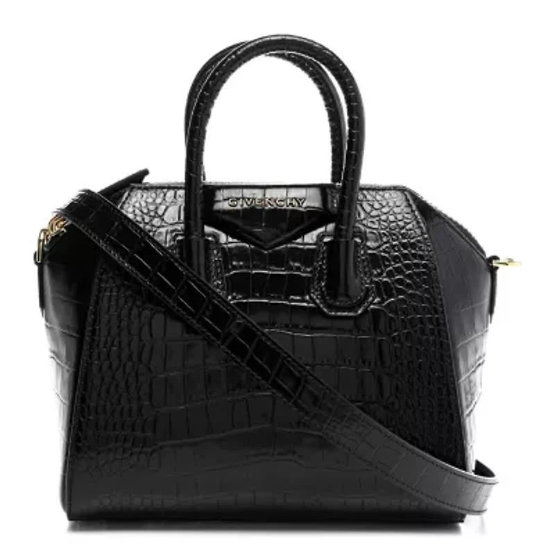 Givenchy Calfskin Crocodile Embossed Mini Antigona Black -FINAL SALE NO RETURNS