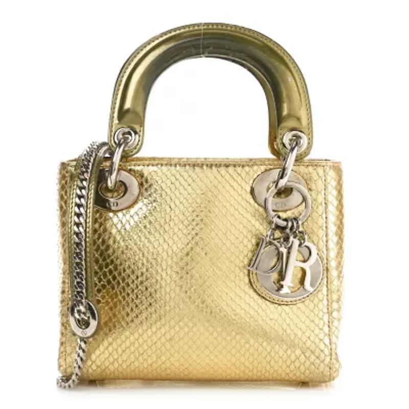 Dior Metallic Snakeskin Mini Lady Dior Gold -FINAL SALE NO RETURNS