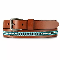 Turquoise Beaded Stripe Leather Belt