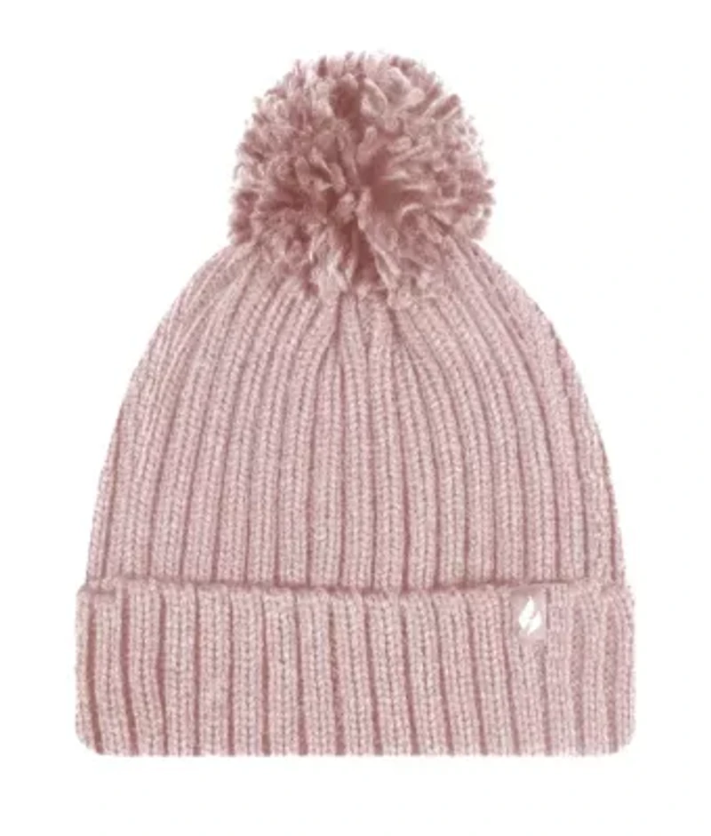 Arden Ribbed Knit Roll Up Hat w/Pom Pom