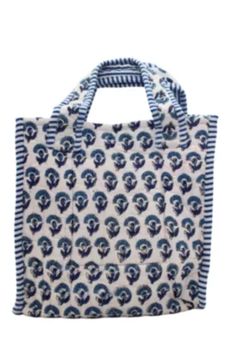 Quilted Block-Print Mini Tote Bag