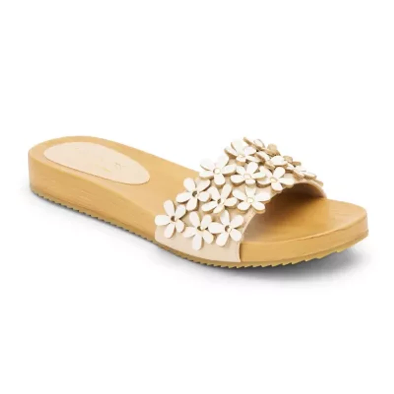 Vegan One-Band Sandals with Flower Appliqué