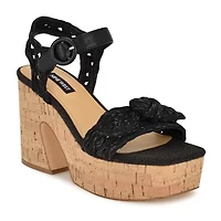 Comiele Square Toe Block Heel Wedge Sandals