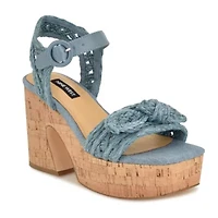 Comiele Square Toe Block Heel Wedge Sandals