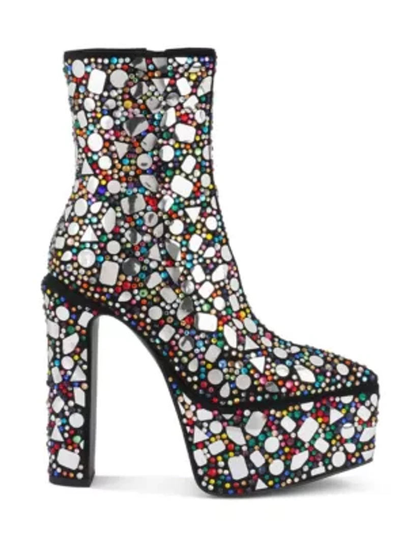 Fancy Mirror Embellished Platform High Heel Boots