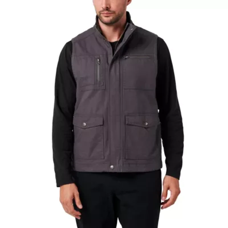 Men's Lucky Brand Workwear Full Zip Canvas Vest with Plaid Flannel Lining