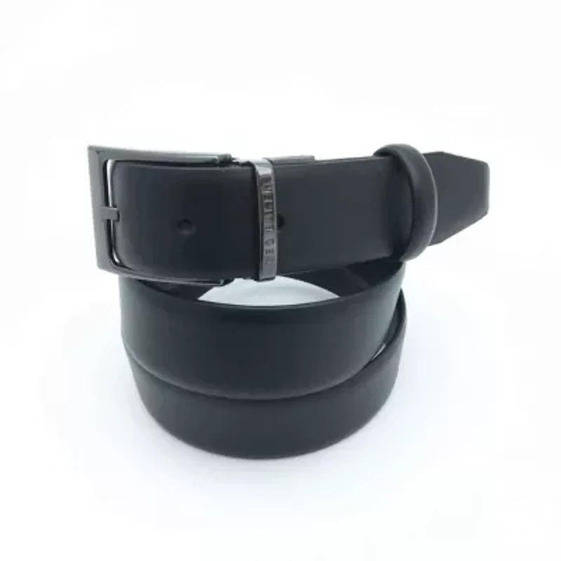 Reversible Black Logo Inside Double Loop Leather Belt