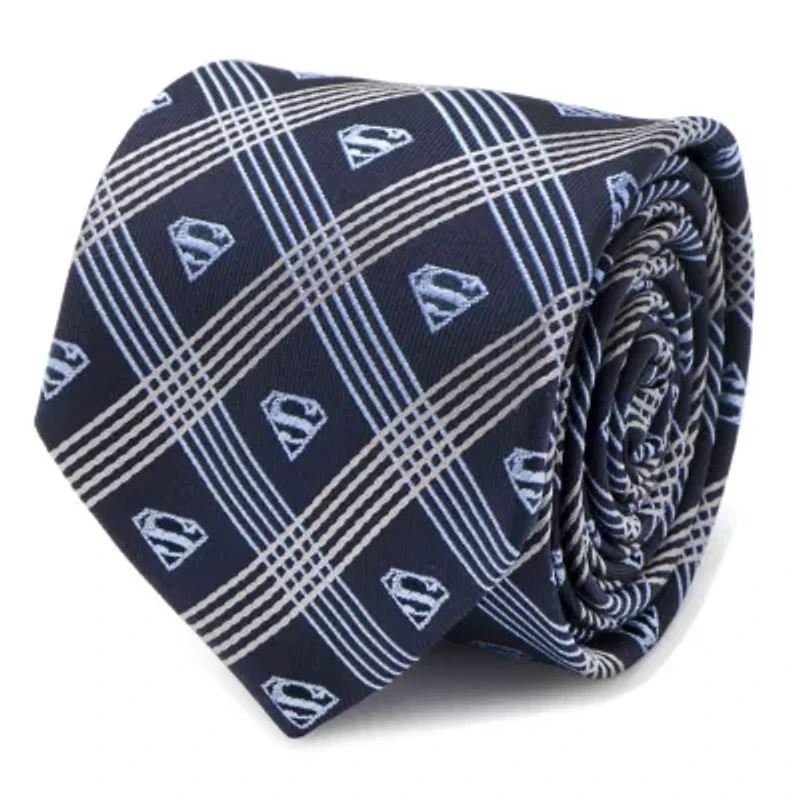Superman Shield Navy Plaid Tie