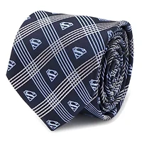 Superman Shield Navy Plaid Tie