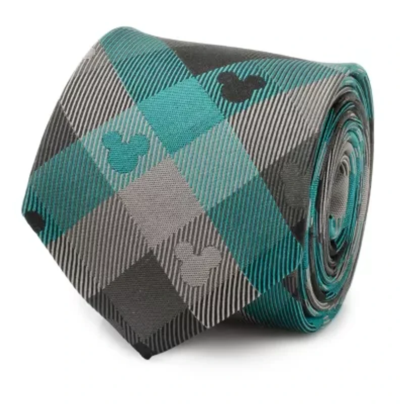 Mickey Silhouette Teal Plaid Tie