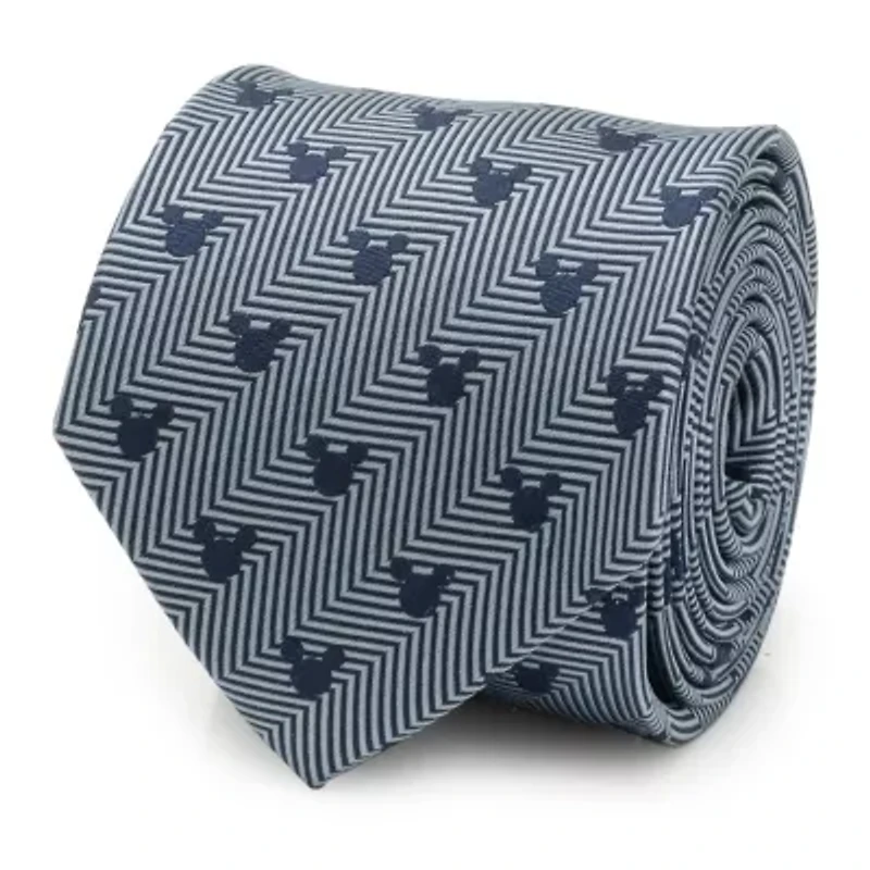 Mickey Silhouette Blue Herringbone Tie
