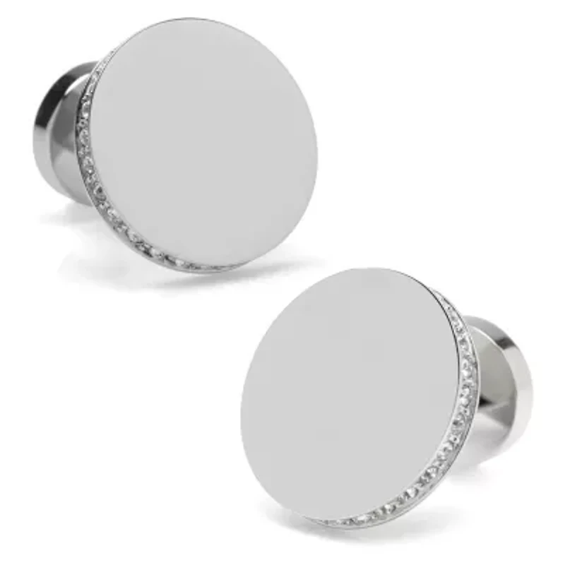 Stainless Steel Engravable Pave Edge Cufflinks