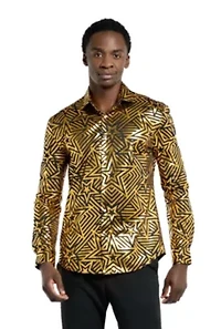 OppoSuits Men's Shirt - Long Sleeve Golden Geo Star Black